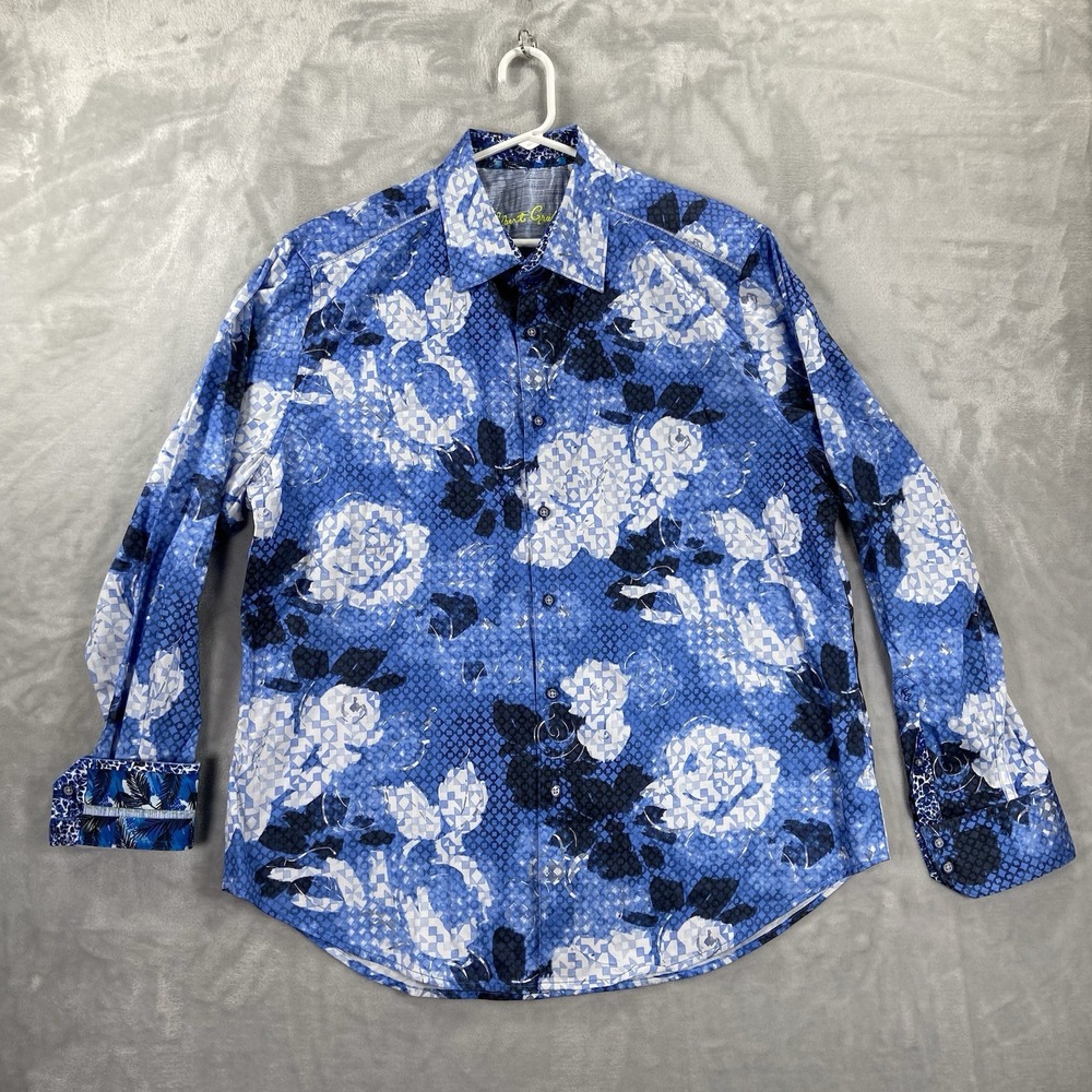 Robert Graham Shirt men's XL Button Up Dark Crystal Floral Print Sport Flip Cuff